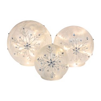 LED Battery Operated Snowflake Globe Table Decor 3 pc Set