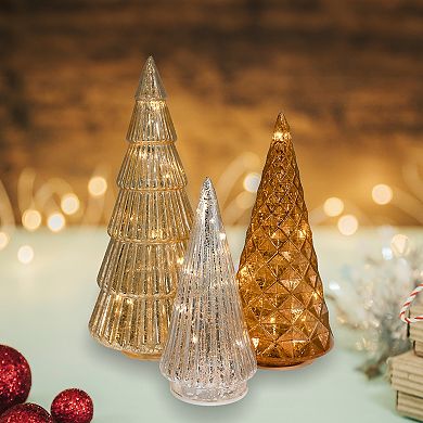 LumaBase Set of 3 LED Gold, Bronze & Silver Trees