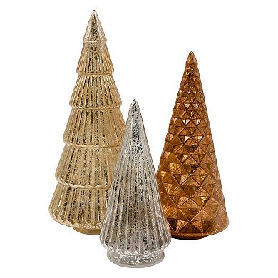 LumaBase Set of 3 LED Gold, Bronze & Silver Trees