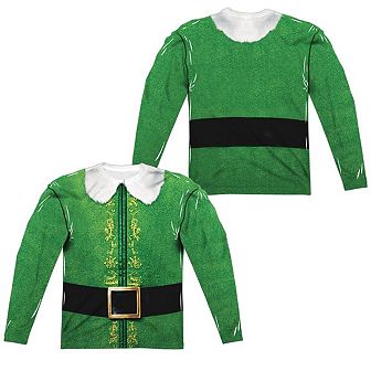 Elf Buddy Costume Long Sleeve Adult Poly Crew T-shirt