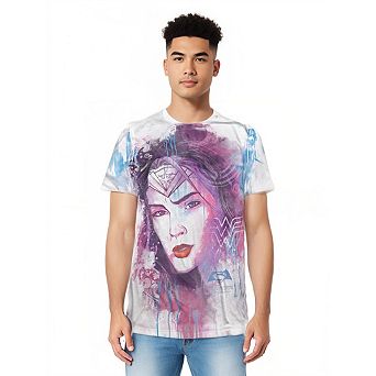 Batman V Superman Watercolor Wonder Woman Sub Short Sleeve Adult Poly Crew T-shirt