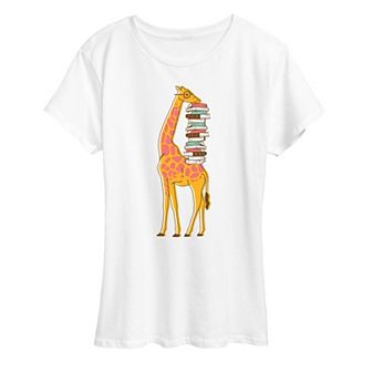 Women's Giraffe Carrying Books Graphic Tee