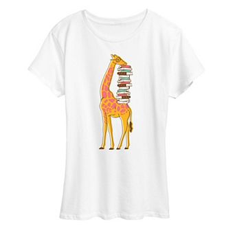 Women's Giraffe Carrying Books Graphic Tee