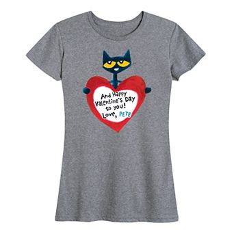 Women's Pete The Cat Pete Valentine Heart Graphic Tee