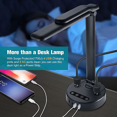 LED Desk Lamp with 4 USB Charging Port and 2 AC Power Outlet