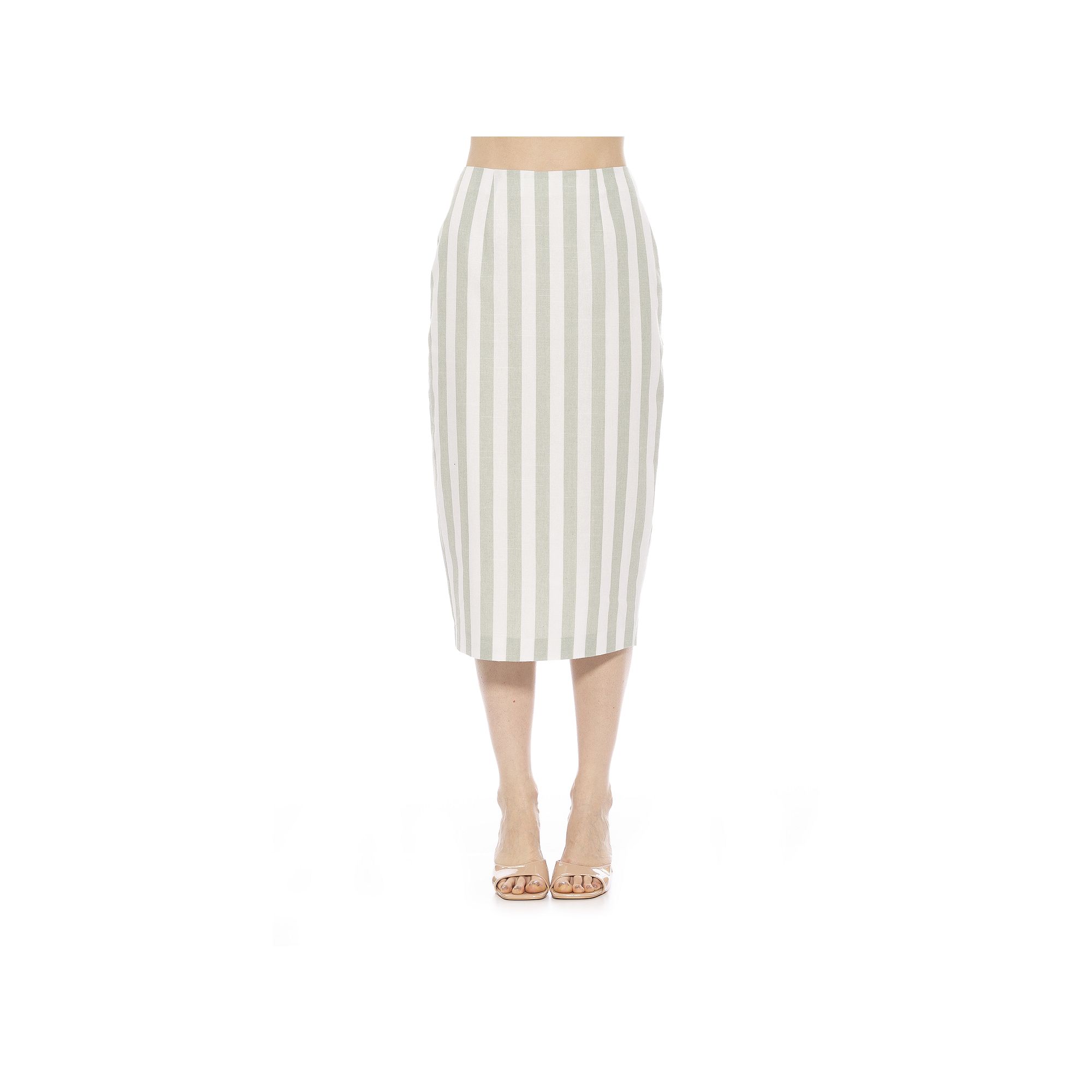 Womens ALEXIA ADMOR Jacki Stripe Midi Pencil Skirt, Size: 2, Green Stripe