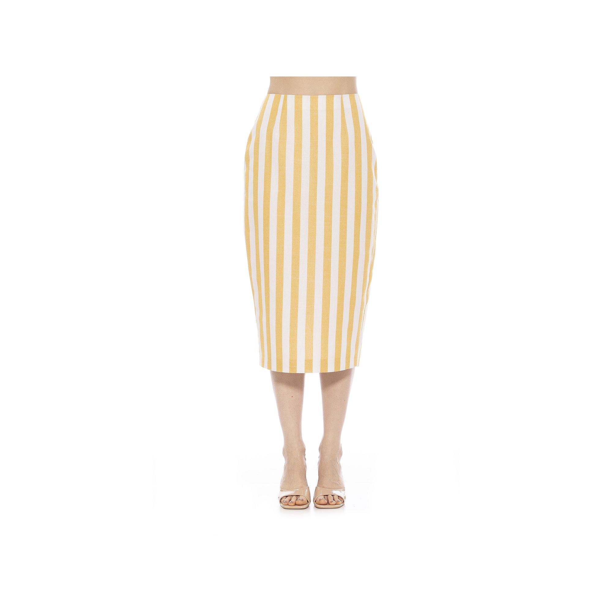 Womens ALEXIA ADMOR Jacki Stripe Midi Pencil Skirt, Size: 2, Yellow Stripe