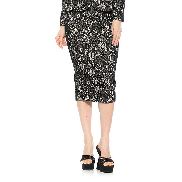 Alexia Admor Women's Jacki Lace Midi Pencil Skirt, Black, 10