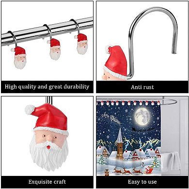 12Pcs Santa Claus Christmas Shower Curtain Hooks