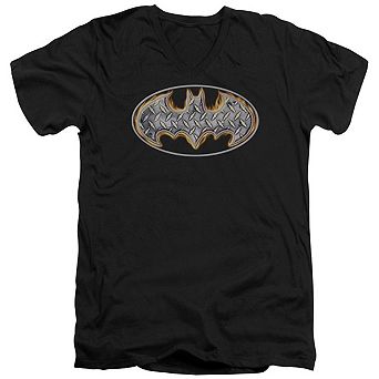 Batman Steel Fire Shield Short Sleeve Adult V Neck T-shirt
