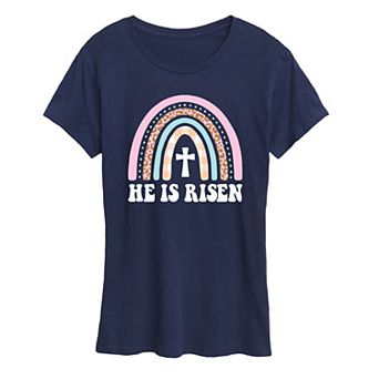 Women's He Is Risen Easter Rainbow Graphic Tee