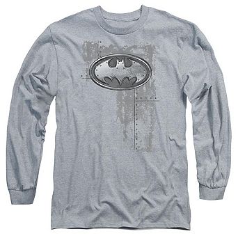 Batman Rivited Metal Logo Long Sleeve Adult T-shirt