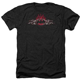 Batman Steel Flames Logo Adult Heather T-shirt