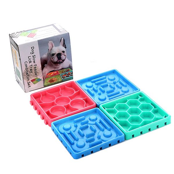 4Pcs Pet Slow Feeder Tray Set AntiSlip Slow Eating Dog Feeder Trays
