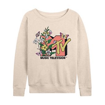 Women's MTV Botanical Flower Art French Terry Long Sleeve Tee