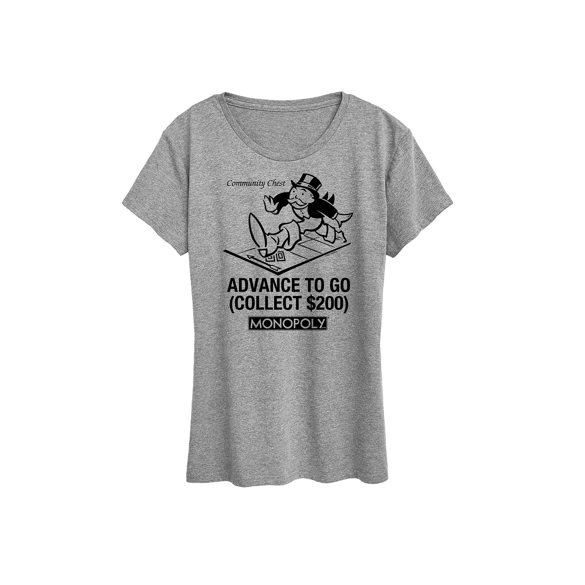 Womens Monopoly Advance To Go Graphic Tee, Size: Small, Grey Gray