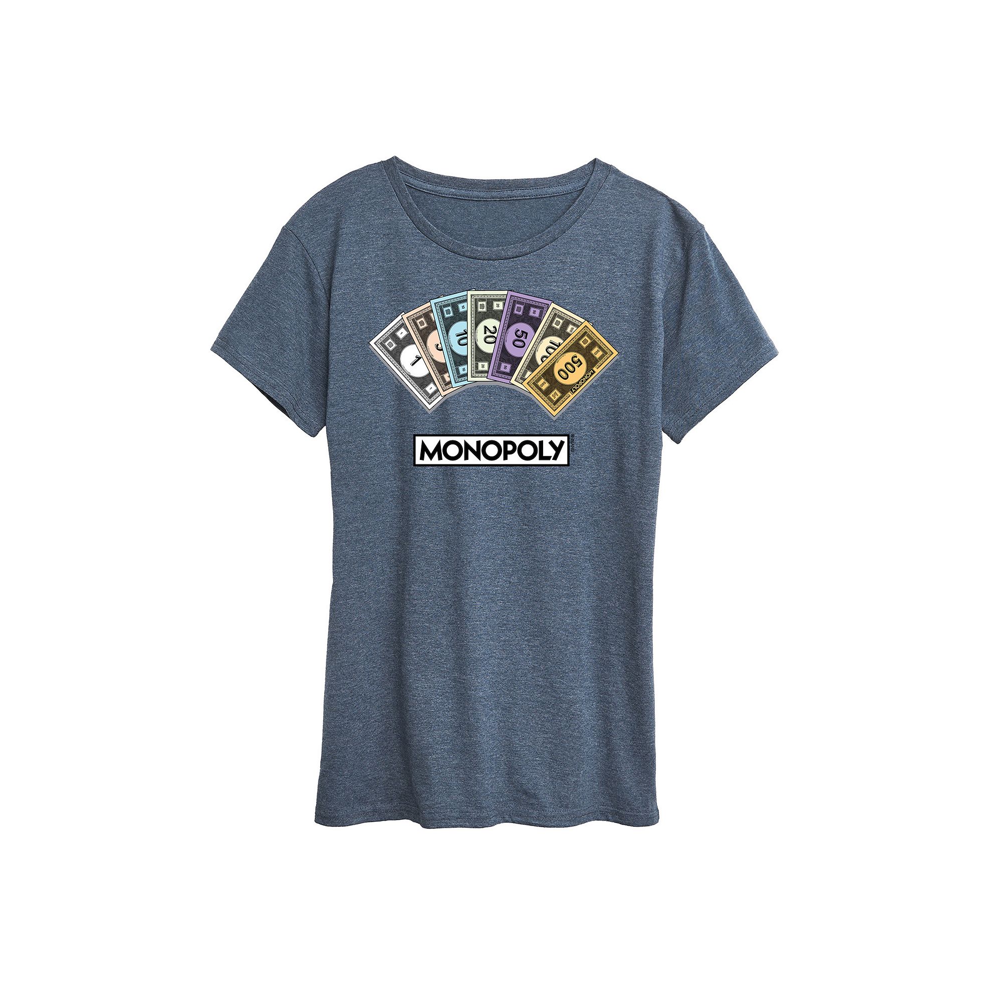 Womens Monopoly Money Stack Graphic Tee, Size: Small, Grey Blue