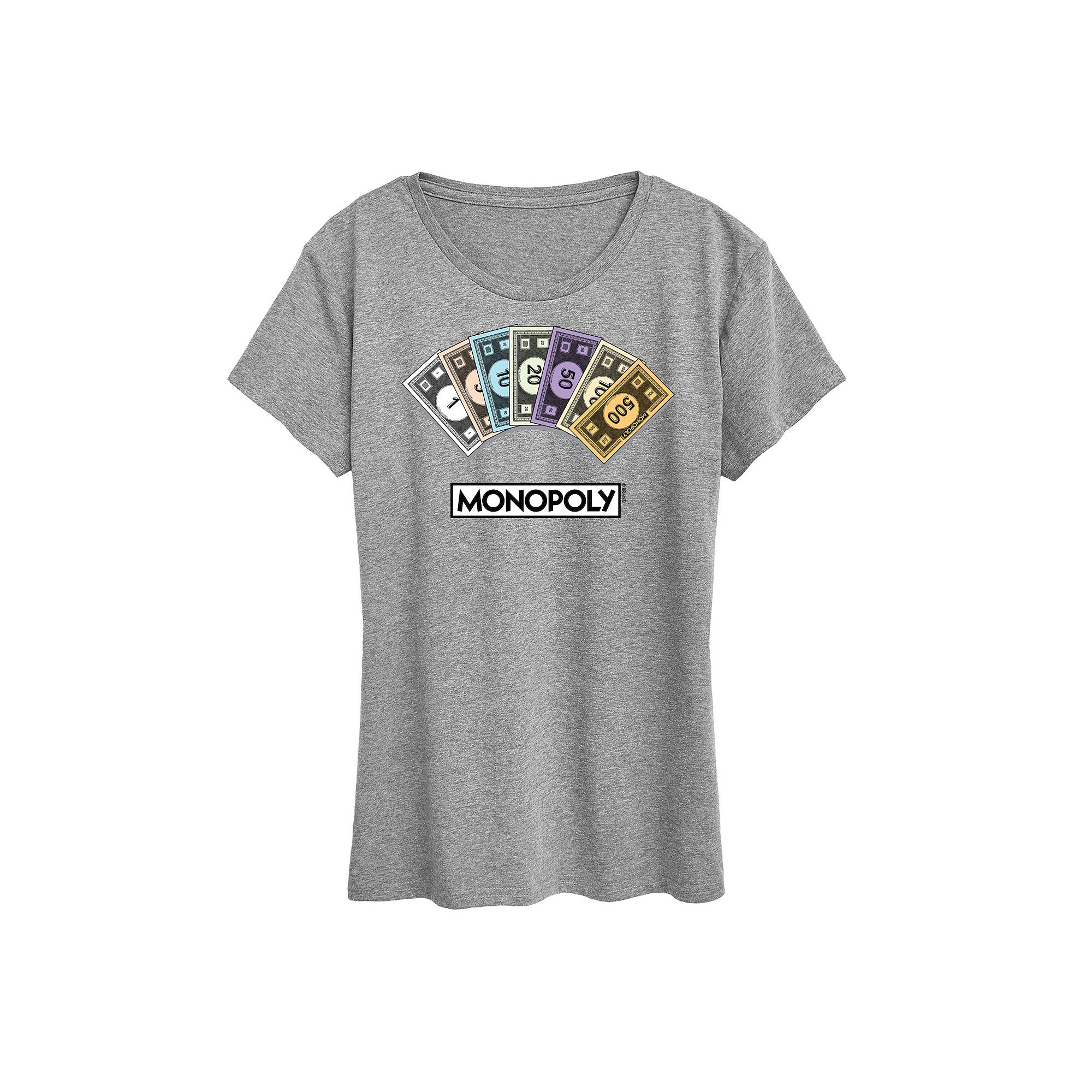 Womens Monopoly Money Stack Graphic Tee, Size: Small, Grey Gray