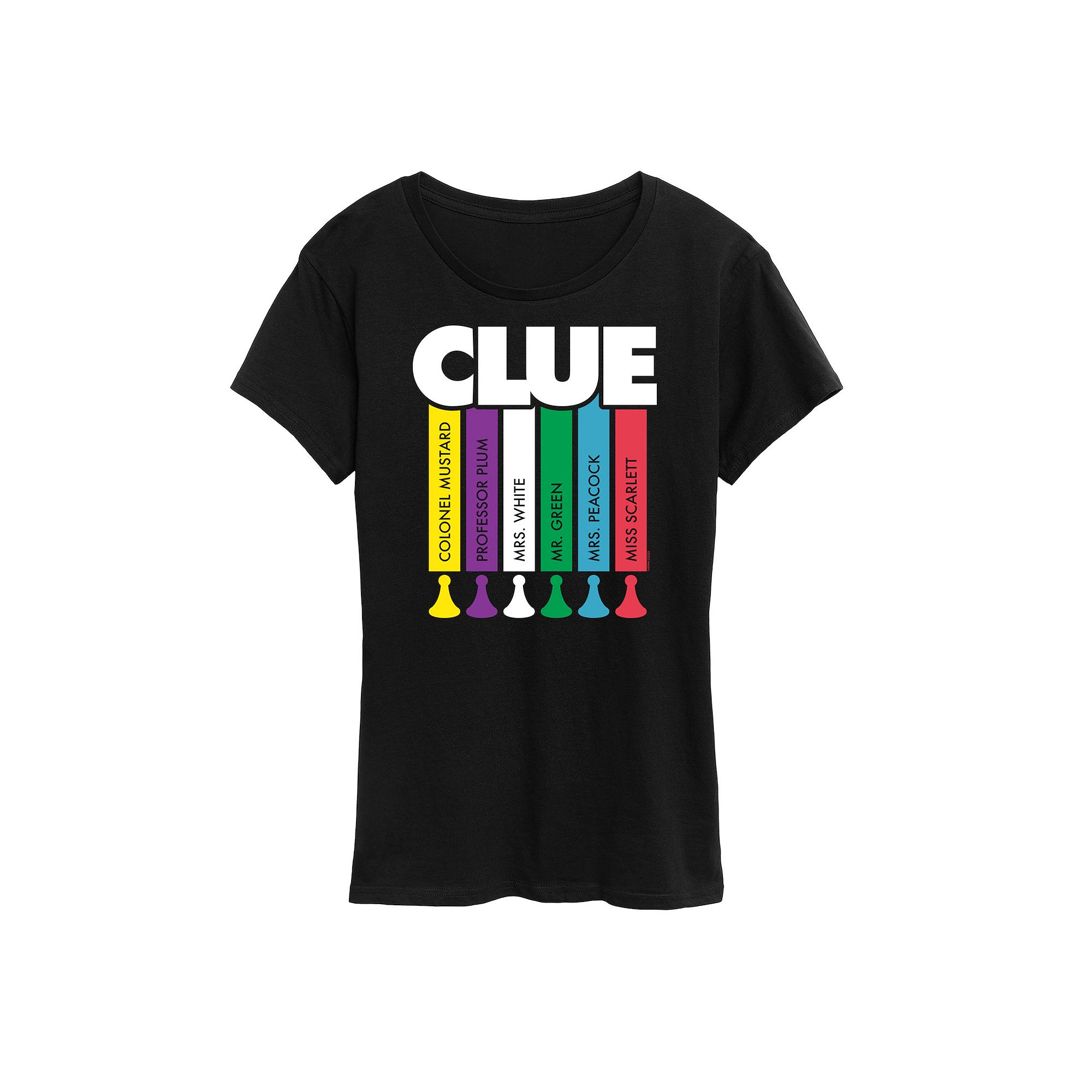 Womens Clue Logo Characters Graphic Tee, Size: Small, Black