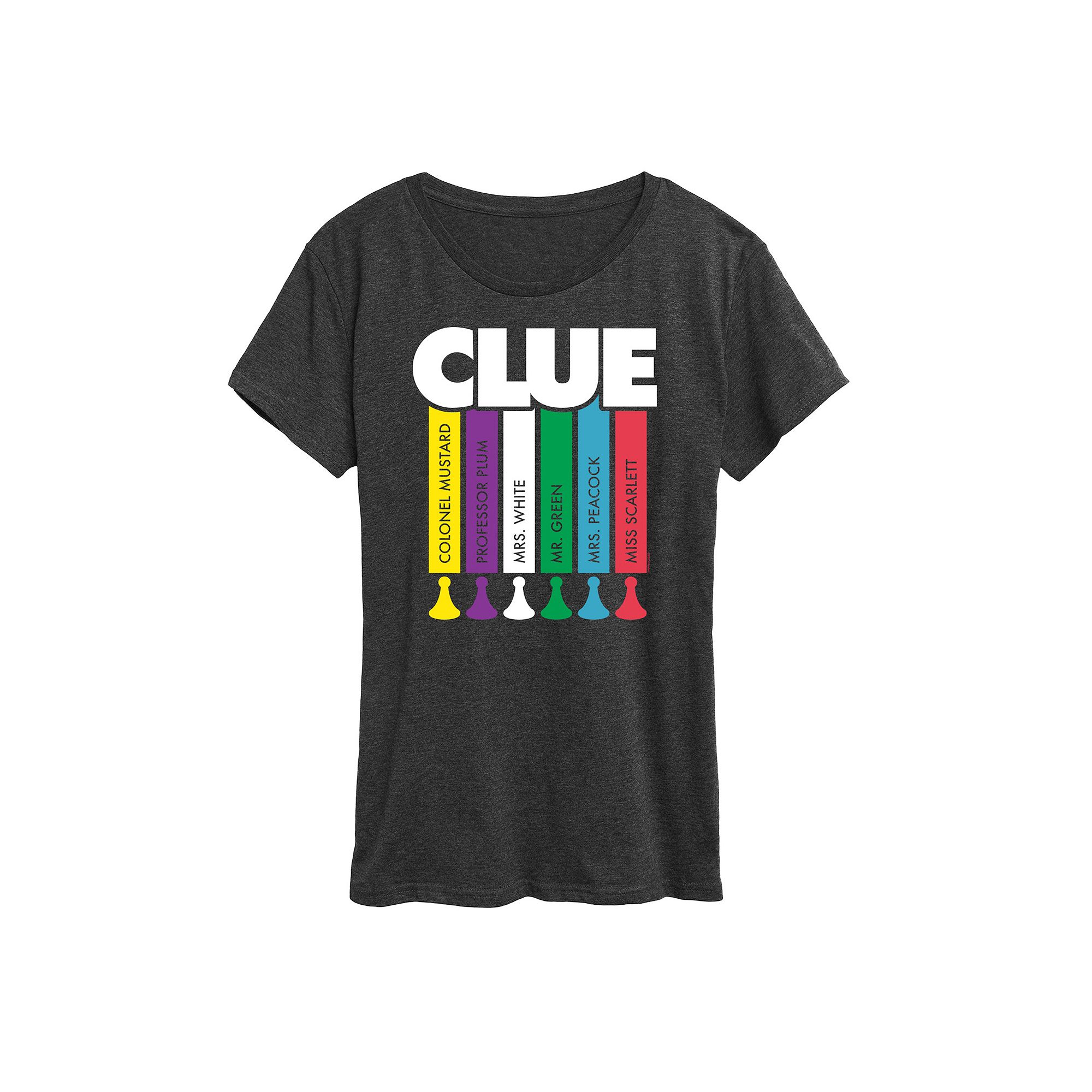 Womens Clue Logo Characters Graphic Tee, Size: Small, Heather Grey