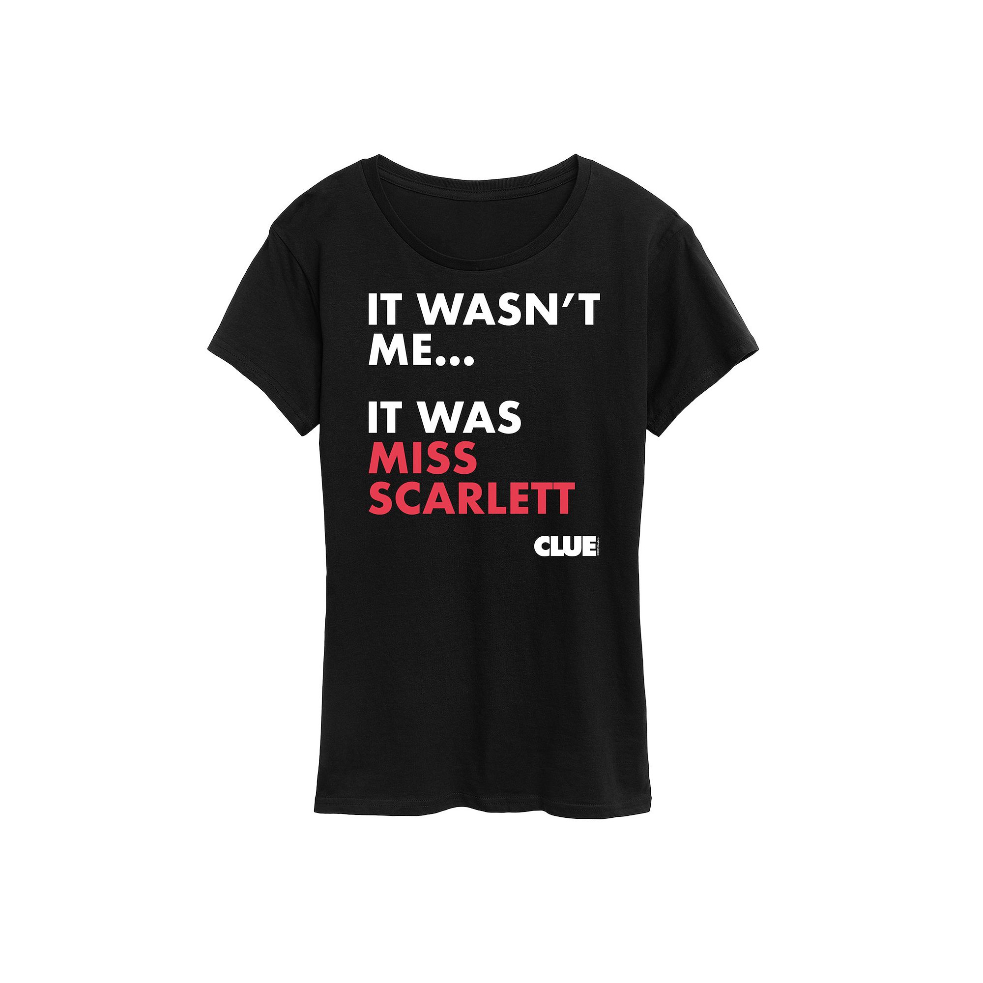 Womens Clue It Was Miss Scarlett Graphic Tee, Size: Small, Black