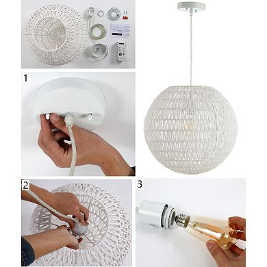Luna Bohemian Modern Woven Rattaniron Led Pendant