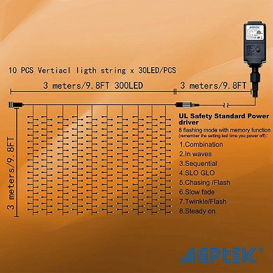 Safety Voltage Operated Curtains Light 300 LED