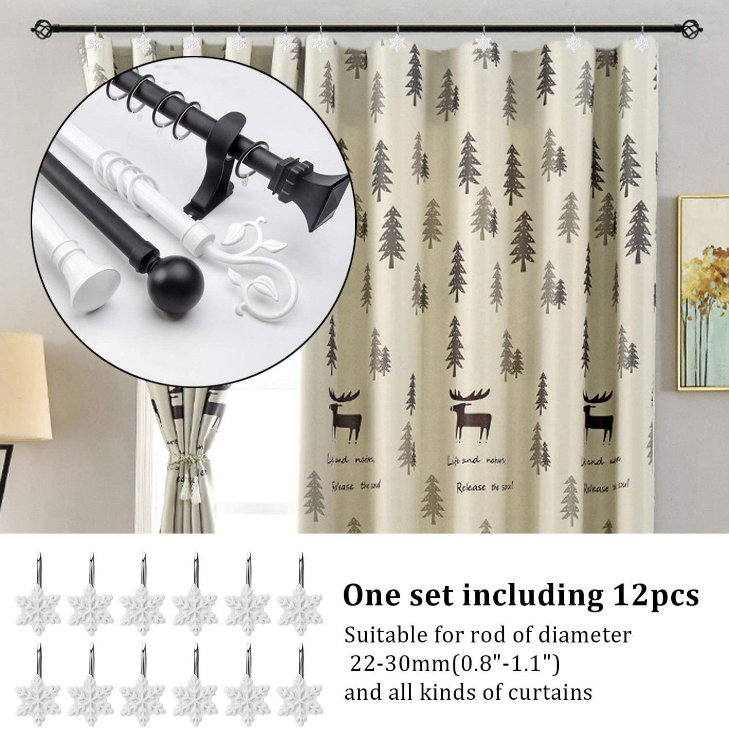 Red Rust Proof Shower Curtain Hooks - Metal Decorative Bath