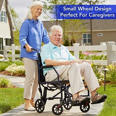 Carex Transport Wheelchair With 19 inch Seat - Folding Transport Chair with Foot Rests