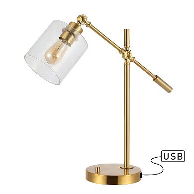 Kathryn Classic Iron/seeded Glass Adjustable Head Modern Usb Charging Led Task Lamp