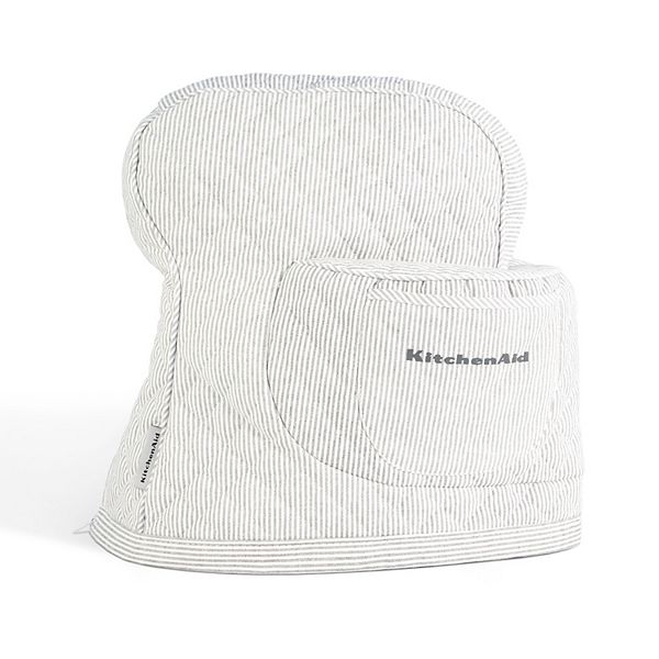 KitchenAid Fitted Tilt-Head Ticking Stripe Stand Mixer Cover with Storage Pocket, Charcoal Grey