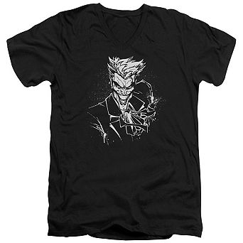Batman Jokers Splatter Smile Short Sleeve Adult V Neck T-shirt