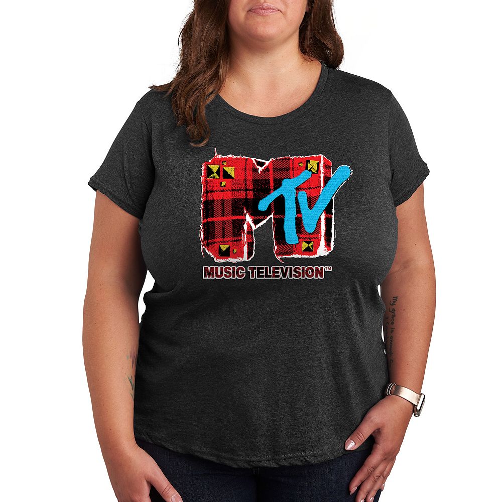 Plus MTV Grunge Plaid Graphic Tee