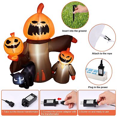 Halloween Inflatable Pumpkin with Cats Built-in LED Lights Outdoor Decor