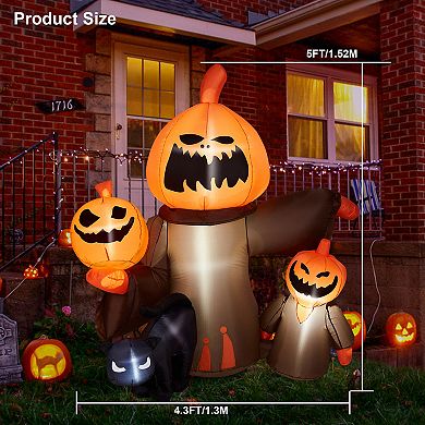 Halloween Inflatable Pumpkin with Cats Built-in LED Lights Outdoor Decor