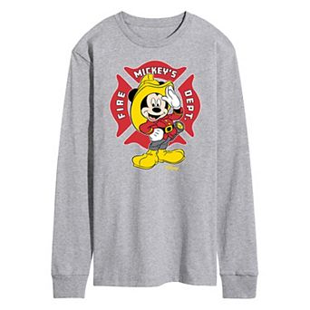 Disney's Mickey Mouse Men's Fire Dept. Badge Long Sleeve Graphic Tee