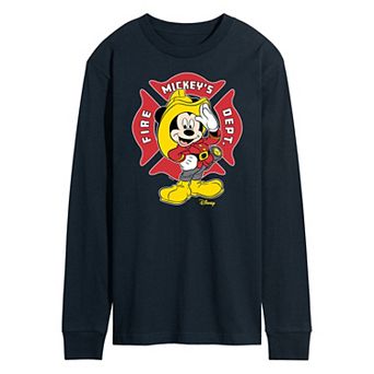 Disney's Mickey Mouse Men's Fire Dept. Badge Long Sleeve Graphic Tee