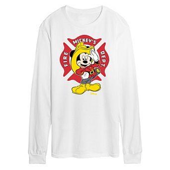Disney's Mickey Mouse Men's Fire Dept. Badge Long Sleeve Graphic Tee
