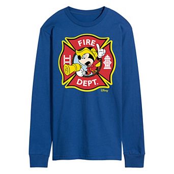 Disney's Mickey Mouse Men's Fire Dept. Badge Long Sleeve Graphic Tee