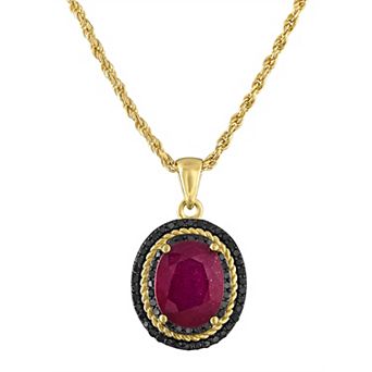 Tiara 14k Gold Over Silver Ruby & Black Spinel Pendant Necklace