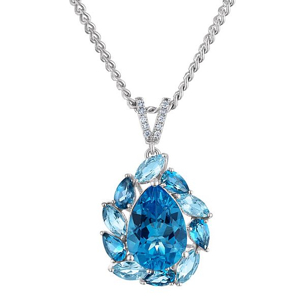 Tiara Sterling Silver Blue Topaz & Diamond Accent Pendant Necklace