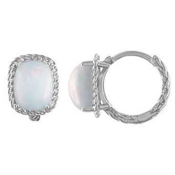 Tiara Sterling Silver White Opal Wheat Hoop Earrings
