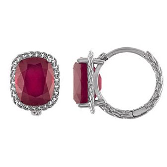 Tiara Sterling Silver Ruby Wheat Hoop Earrings