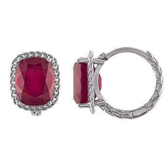 Tiara Sterling Silver Ruby Wheat Hoop Earrings
