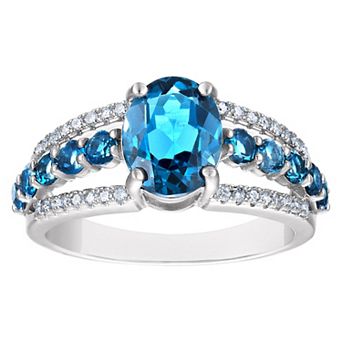 Tiara Sterling Silver 1/6 Carat T.W. Diamond & London Blue Topaz Ring