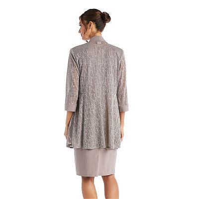 r&m richards sleeveless metallic dress and jacket r&m richards sleeveless metallic dress and jacket Long Pleated Metallic  Chiffon Jacket Dress  Blush / 8 By R&M Richards