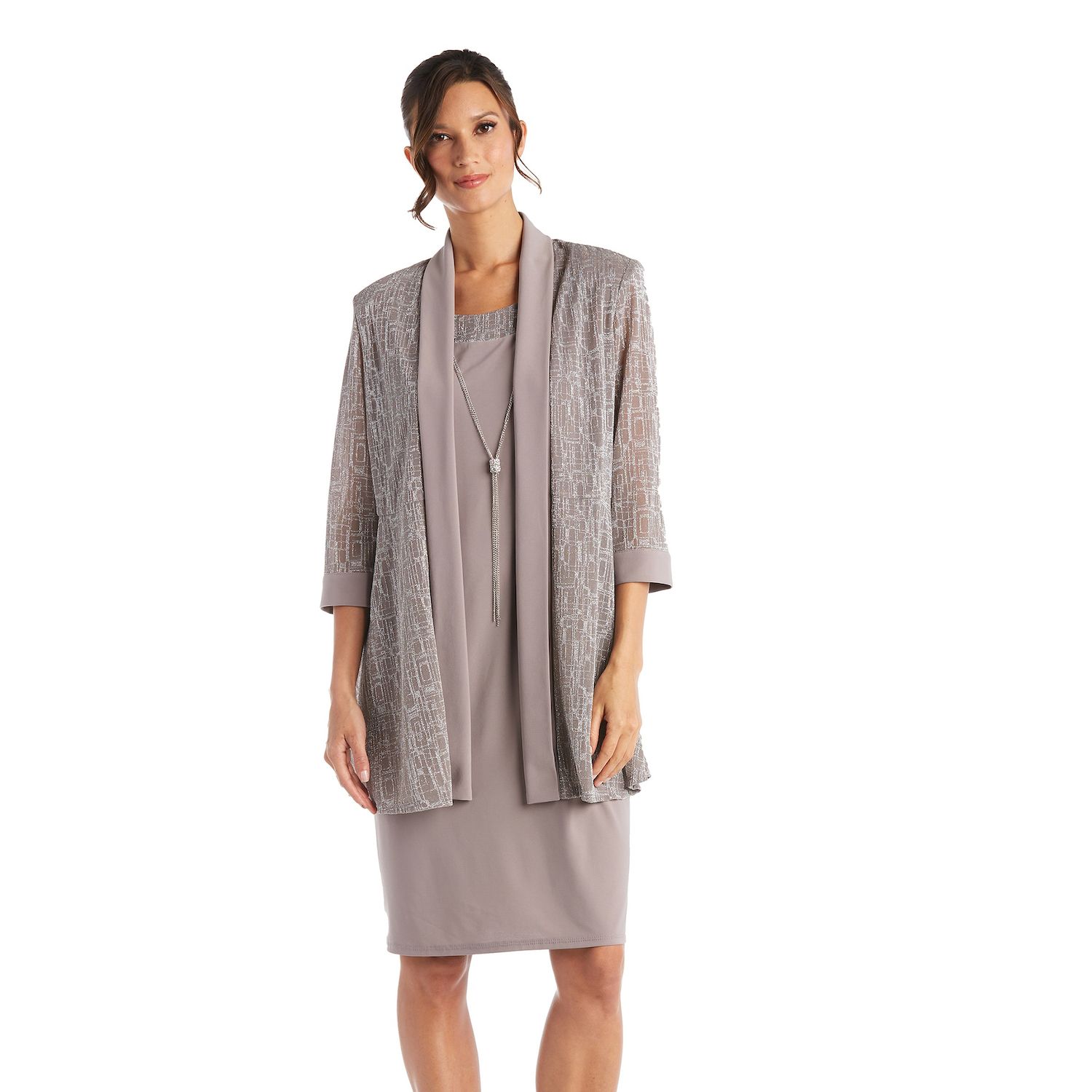Женские платья R&M Richards 2 pc Metallic Jacquard Dress and Jacket Set