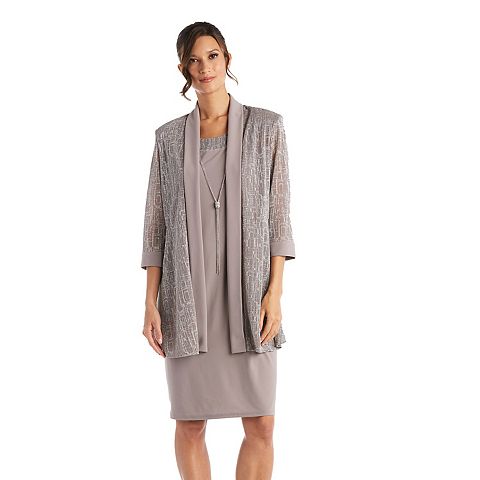 Женские платья R&M Women's R&M Richards 2 pc Metallic Jacquard Dress and Jacket Set