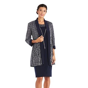 Women's R&M Richards 2 pc Metallic Jacquard Dress and Jacket Set