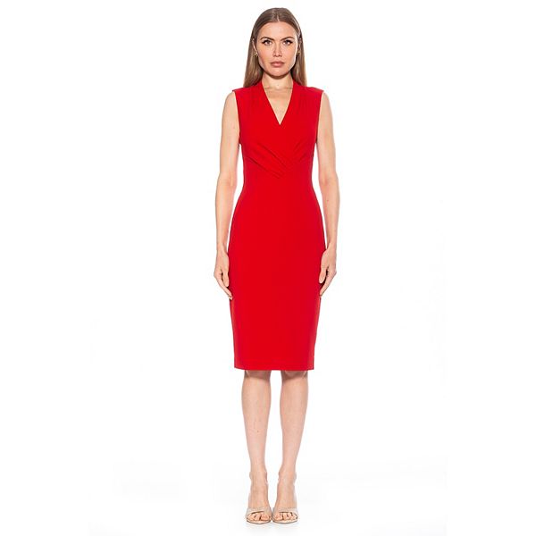 Women's ALEXIA ADMOR Cora Ruched Asymmetric Sheath Midi Dress